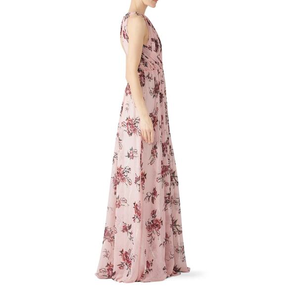 Marchesa Notte Blush Floral Halter Gown Open Back Maxi Dress - Picture 2 of 10